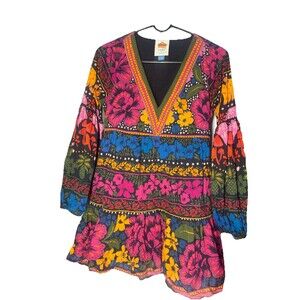 Farm Rio Anthropologie Womens  XS  Floral Puff Sleeve Mini Dress Excellent